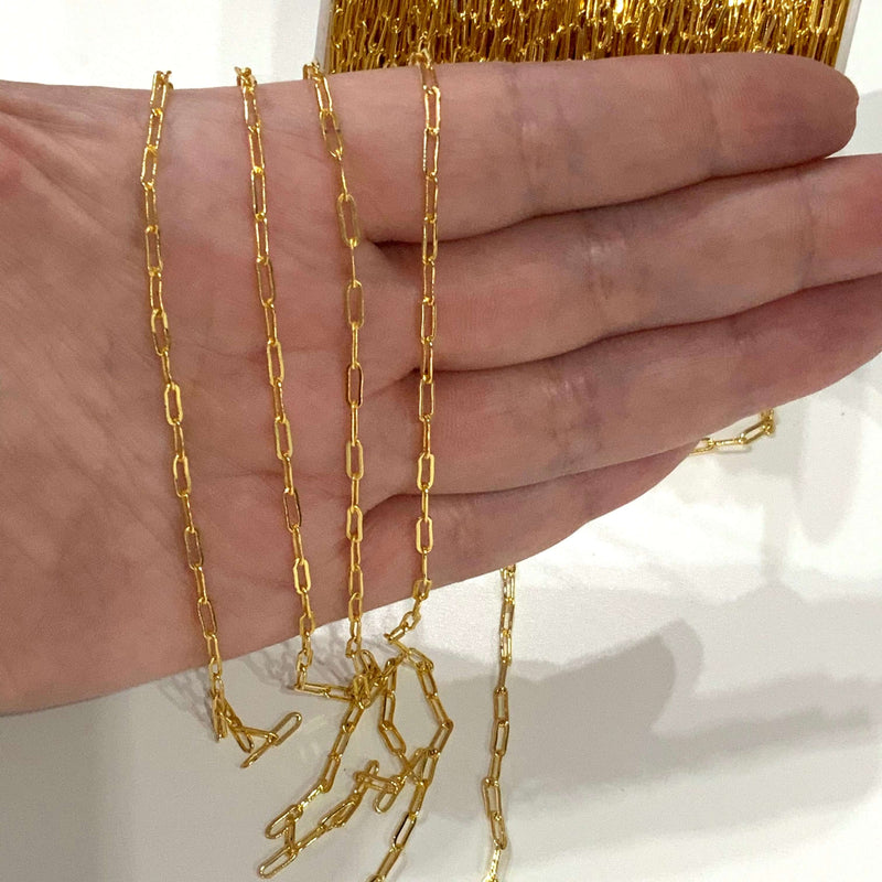 24Kt Shiny Gold Plated Brass Paperclip Chain, 7x3,5 mm Gold Plated Chain,