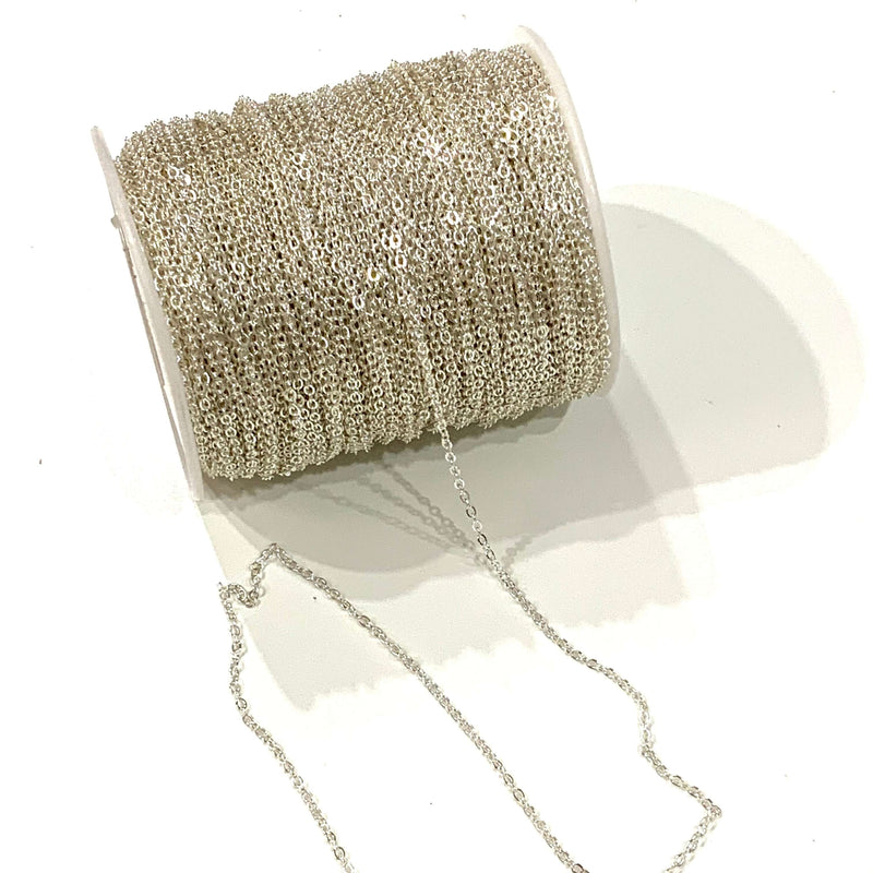 Chaîne de câble en laiton plaqué argent en vrac de 100 mètres, chaîne soudée plaquée argent