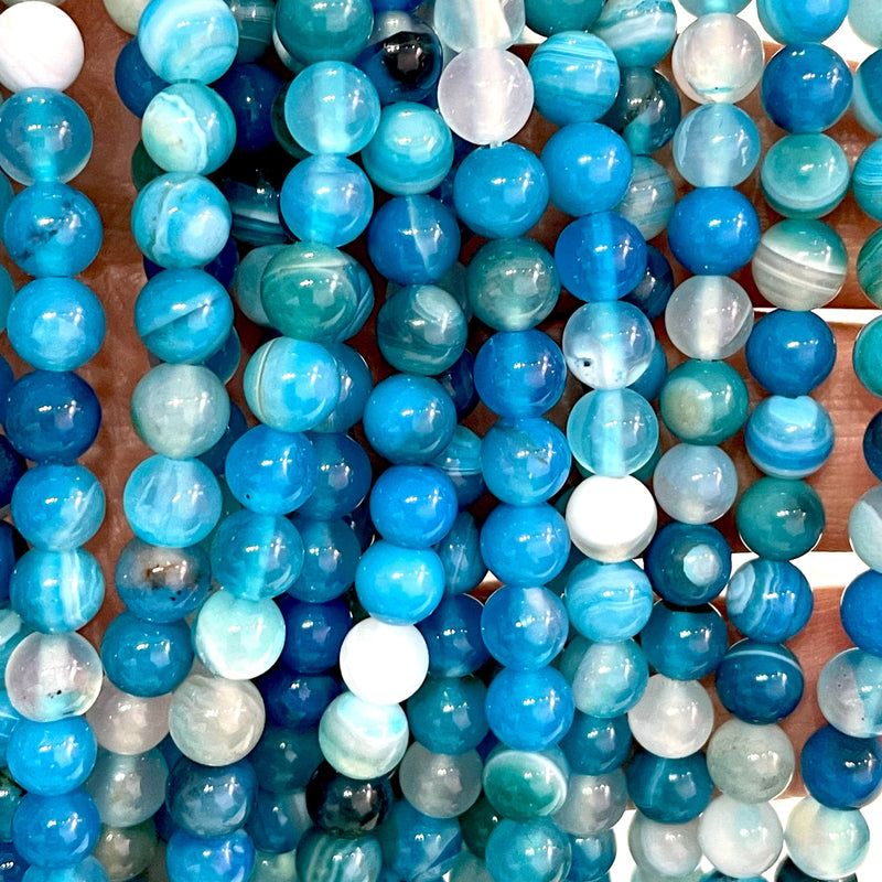 Agate bleue 6 mm, 62 perles par brin, Perles, Perles de pierres précieuses, Gemmes naturelles