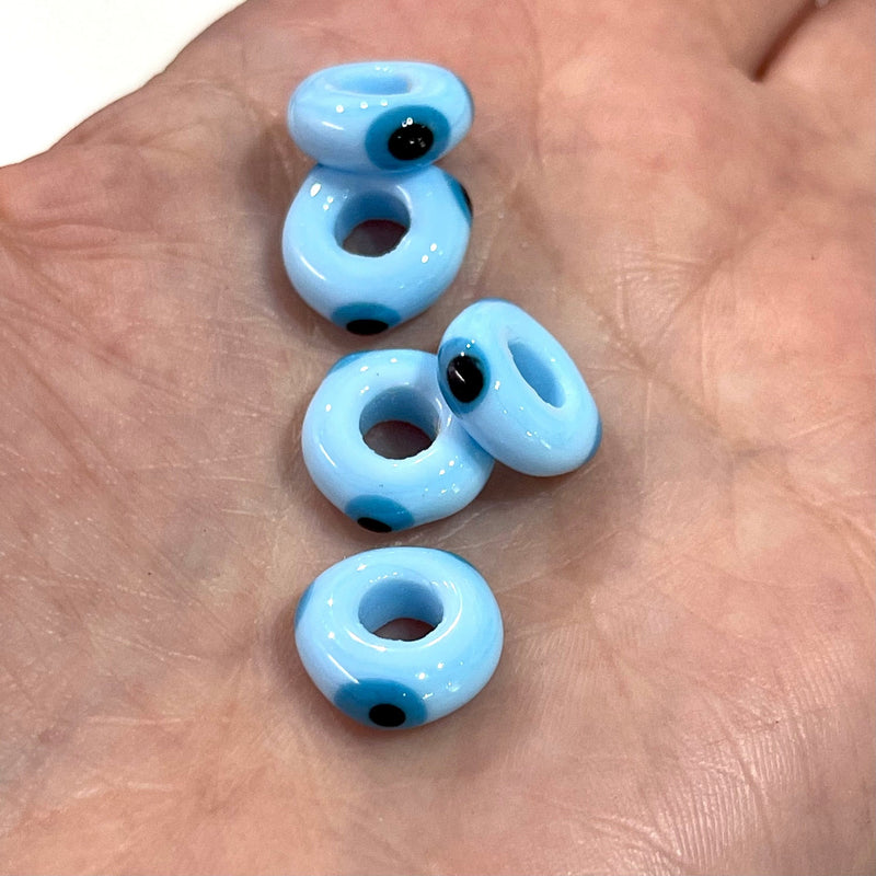 Hand Made Large Hole Evil Eye Beads, Pandora Fit Glass Beads, 5 Pcs in a pack