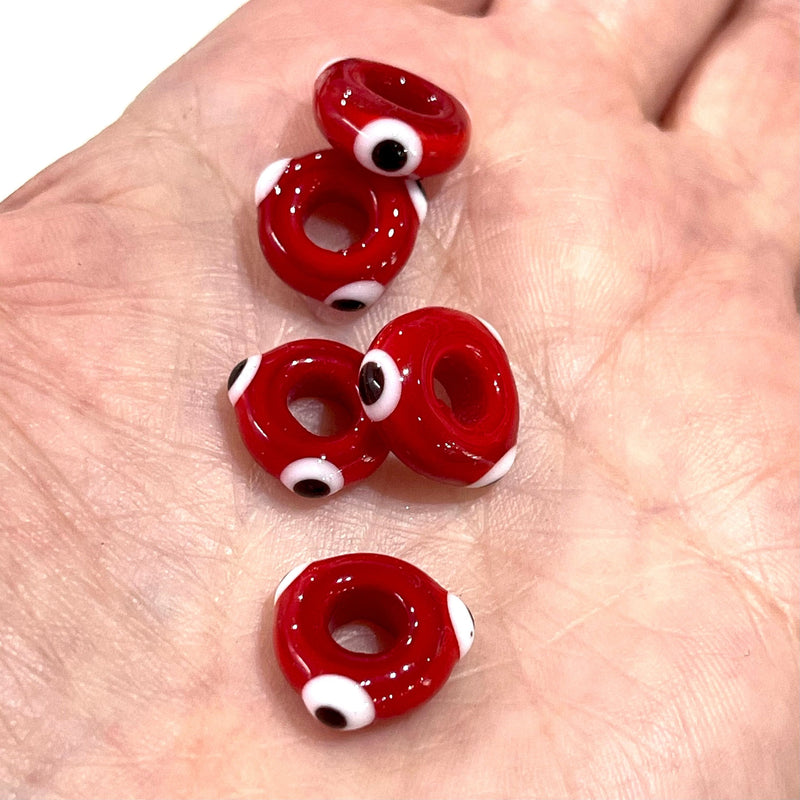 Hand Made Large Hole Evil Eye Beads, Pandora Fit Glass Beads, 5 Pcs in a pack