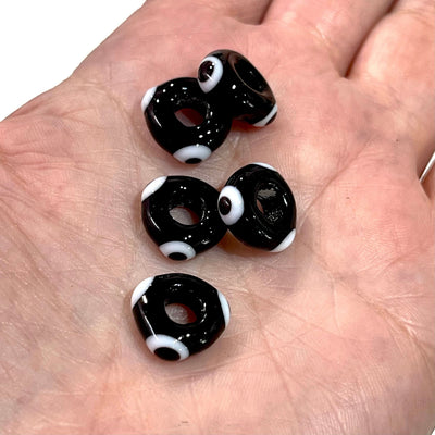 Hand Made Large Hole Evil Eye Beads, Pandora Fit Glass Beads, 5 Pcs in a pack