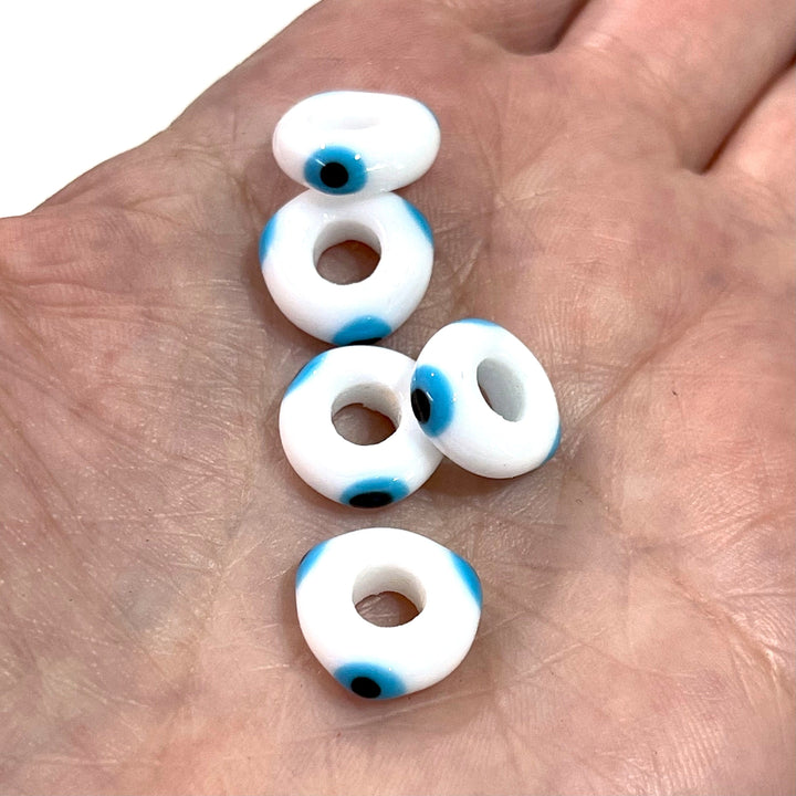Hand Made Large Hole Evil Eye Beads, Pandora Fit Glass Beads, 5 Pcs in a pack
