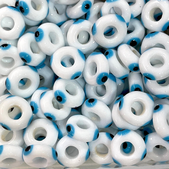 Hand Made Large Hole Evil Eye Beads, Pandora Fit Glass Beads, 5 Pcs in a pack