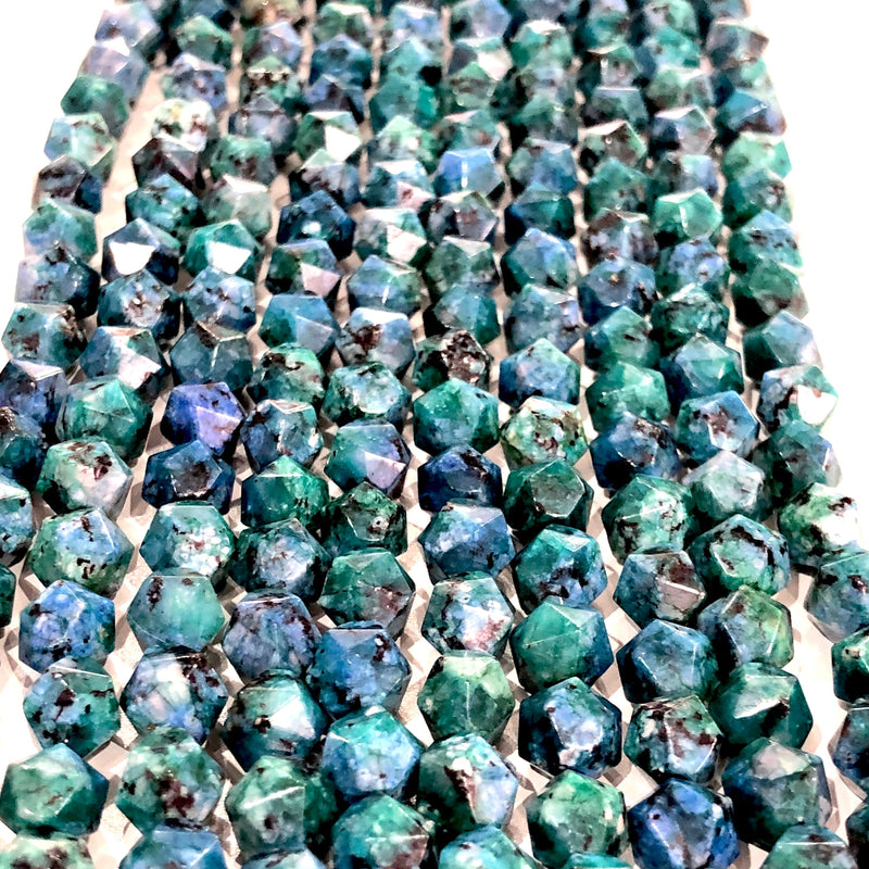 Chrysocolla 8mm Star Cut Faceted Natural Gemstone Beads, 49 Beads