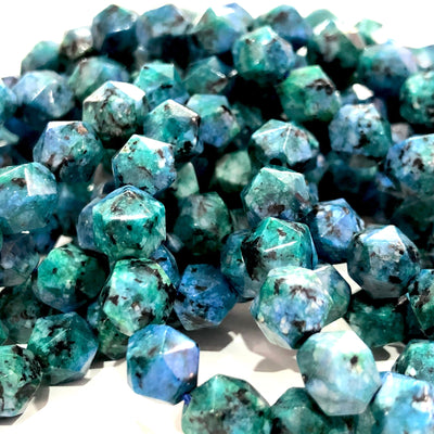 Chrysocolla 8mm Star Cut Faceted Natural Gemstone Beads, 49 Beads