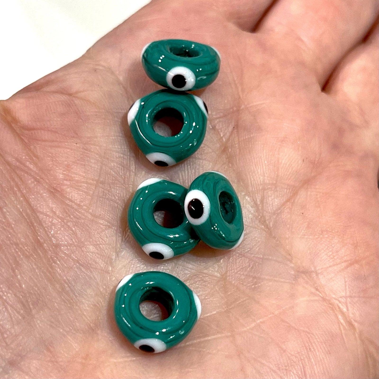 Hand Made Large Hole Evil Eye Beads, Pandora Fit Glass Beads, 5 Pcs in a pack