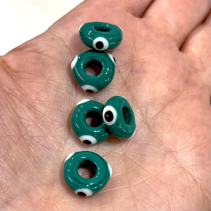 Hand Made Large Hole Evil Eye Beads, Pandora Fit Glass Beads, 5 Pcs in a pack