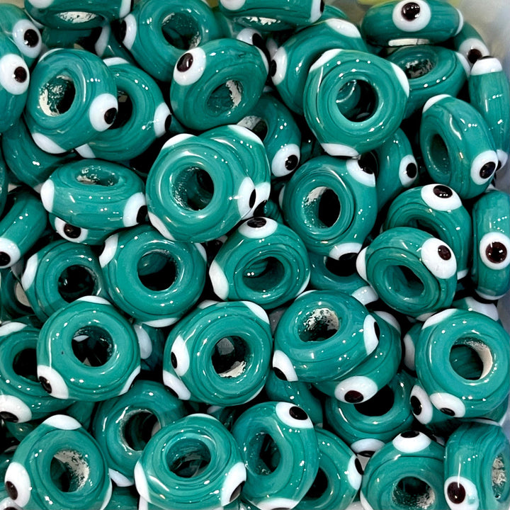 Hand Made Large Hole Evil Eye Beads, Pandora Fit Glass Beads, 5 Pcs in a pack