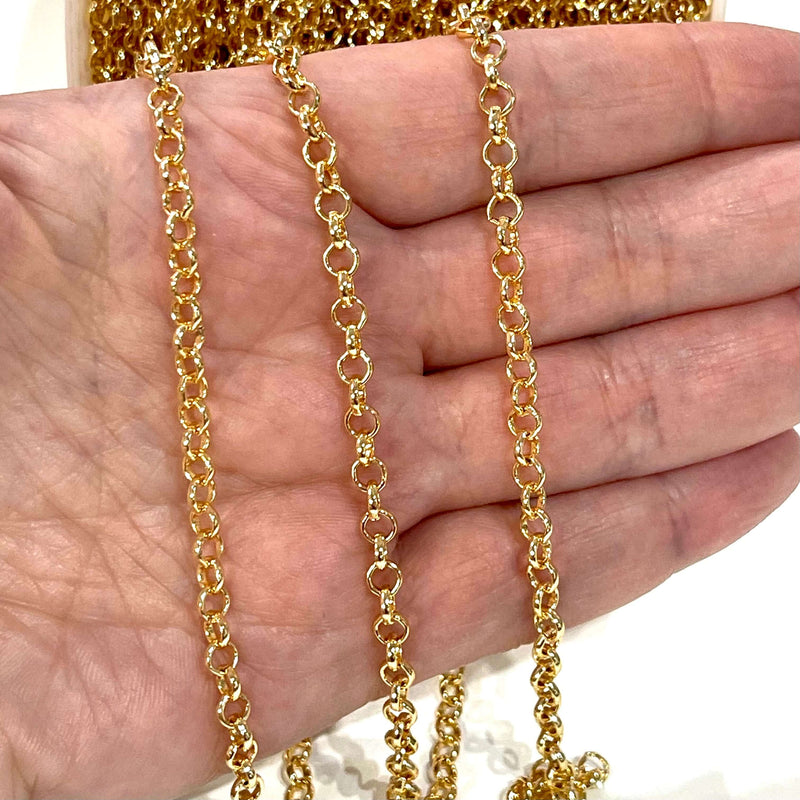 5 Meter 4 mm Goldkette, 24 Kt vergoldete Kette, vergoldete Halskettenkette, Armbandkette, Belcher-Kette, Goldkette, Rolo-Kette