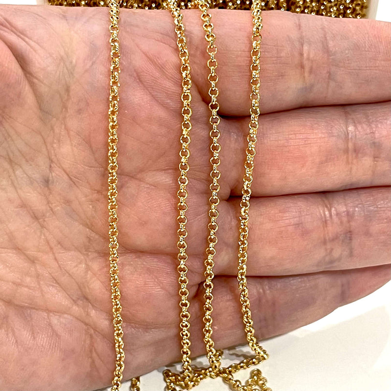 Chaîne plaquée or 24 carats de 2 mm, chaîne Doc en or de 2 mm, chaîne en or à maillons ouverts de 2 mm