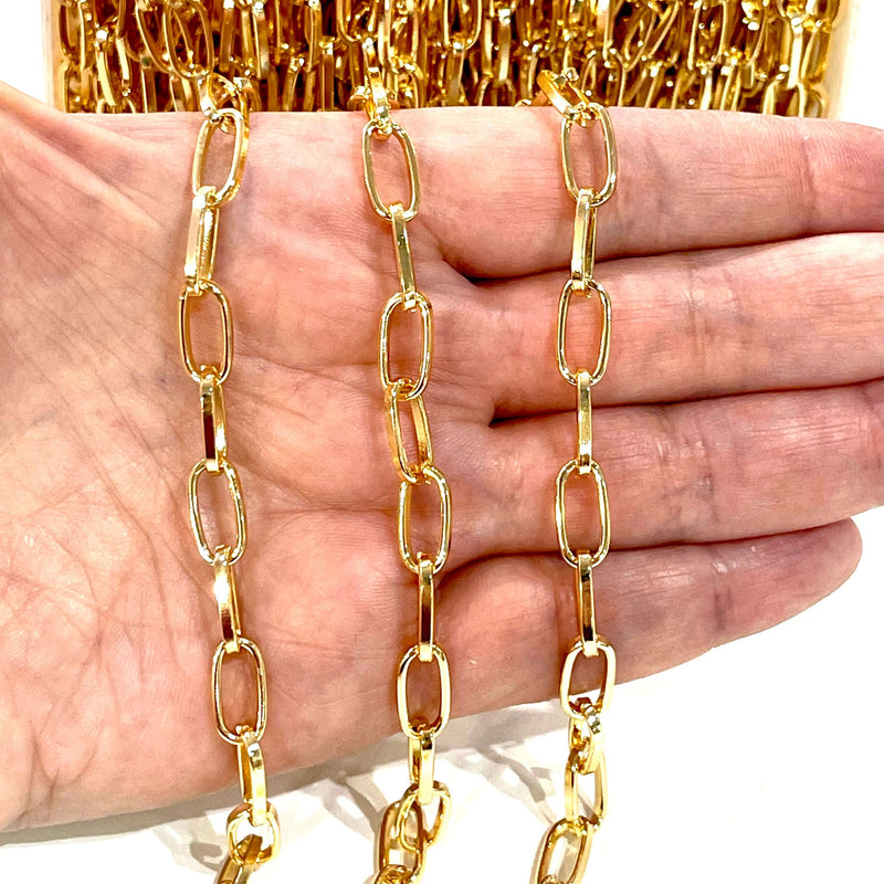Chaîne à maillons plaquée or 24 carats, chaîne en or à maillons ouverts de 12 x 6 mm