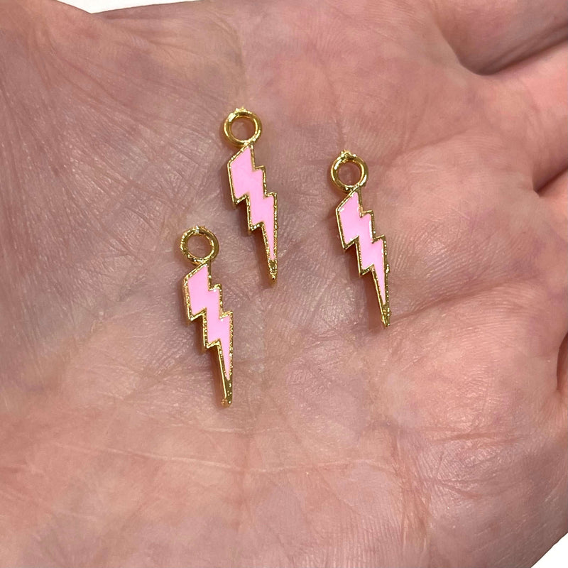 24Kt Gold Plated Brass Lightning Charms, Gold Plated Enamelled Brass Lightning Charms, 3 pcs in a pack