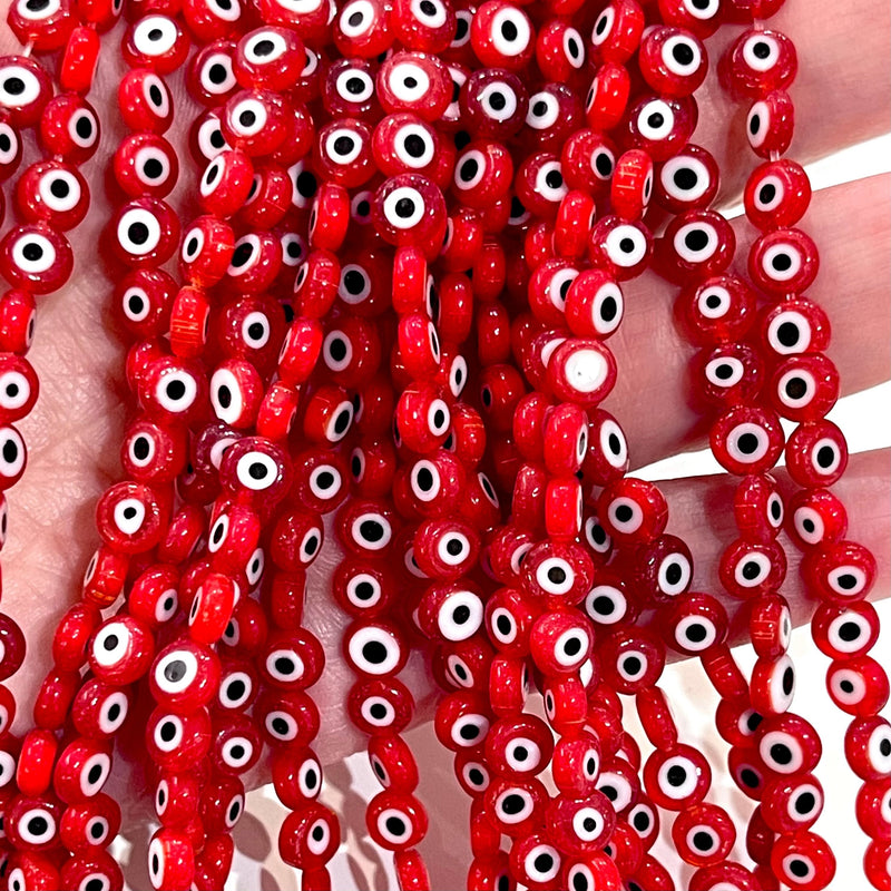 Evil Eye Beads, Strand of 65, Flat Round, 6mm Glass Beads, Lampwork Glass, Evil Eye Jewelry, Lampwork Beads, UK Beading Supply