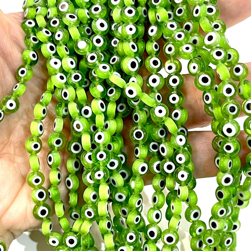 Evil Eye Beads, Strang von 65, flach rund, 6 mm Glasperlen, Lampwork Glas, Evil Eye Schmuck, Lampwork Perlen, UK Beading Supply