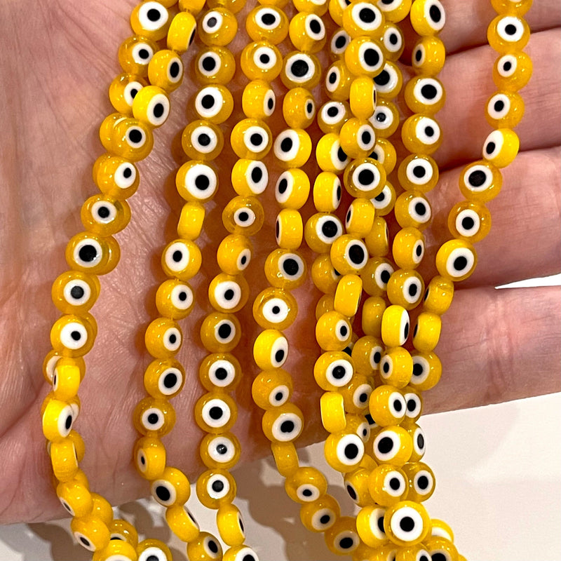 Evil Eye Beads, Strand of 65, Flat Round, 6mm Glass Beads, Lampwork Glass, Evil Eye Jewelry, Lampwork Beads, UK Beading Supply