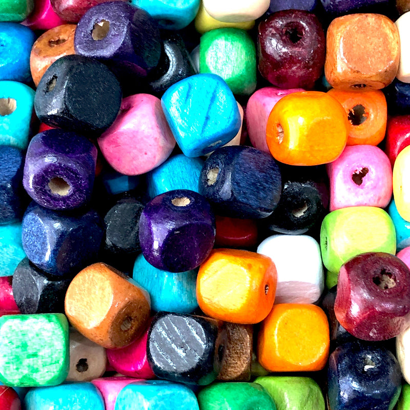 Perles cube en bois grand trou 12x12mm 10 pièces dans un paquet
