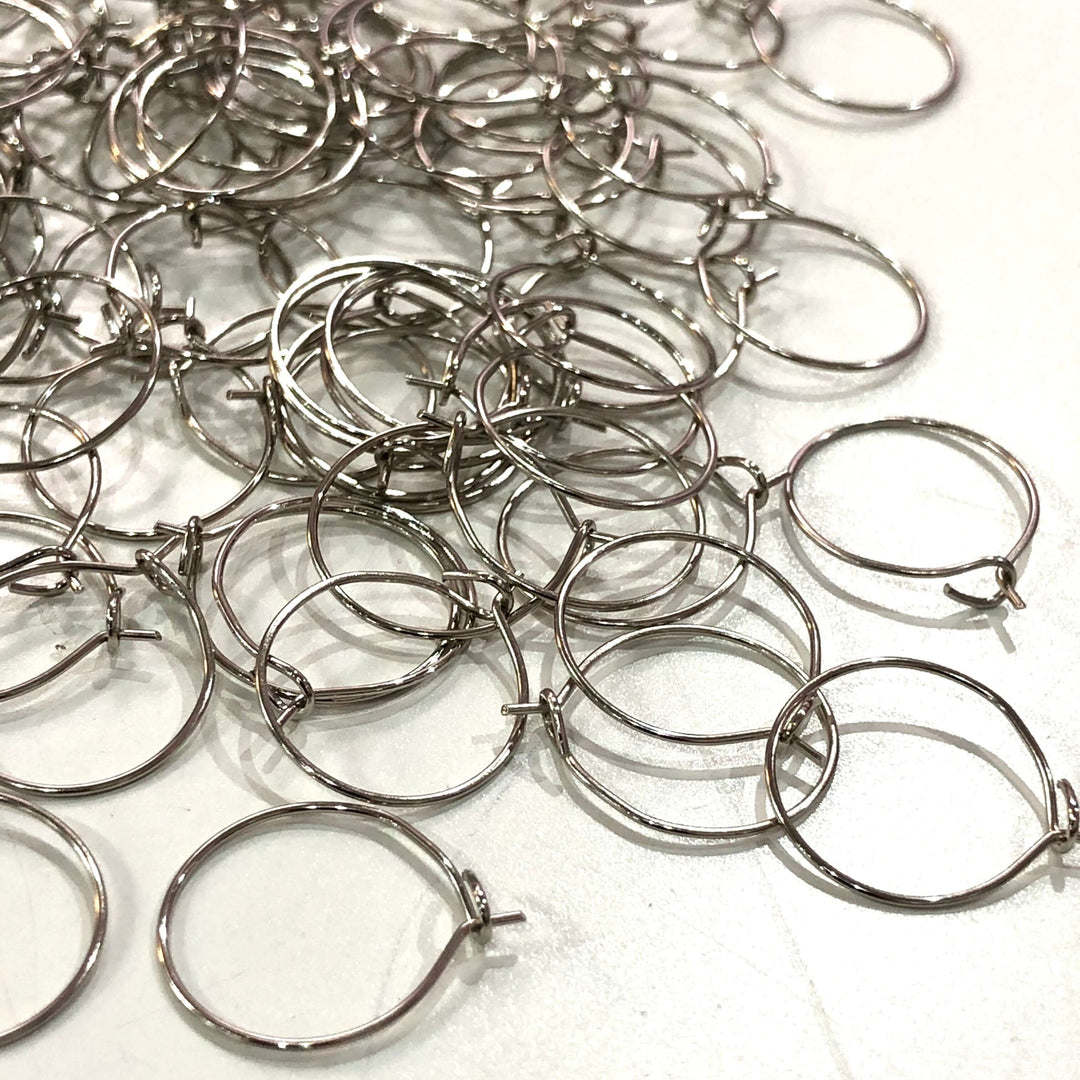 6 Pc, Rhodium Plated Earring Hoops, 15mm, Rhodium Plated Earring,