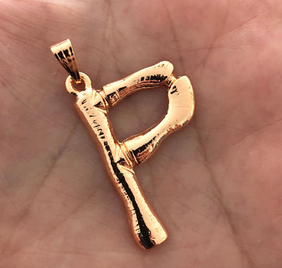 Initial Pendants, Initial Alphabet Letter Pendants in Rose Gold Tone Bamboo Rustic Style A to Z,