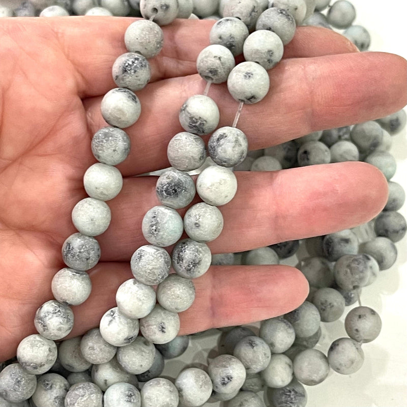 Achat-Edelsteinperlen, Aquamarin-Achat, gefrostet, glatt, rund, 8 mm Perlen, 47 Perlen pro Strang,