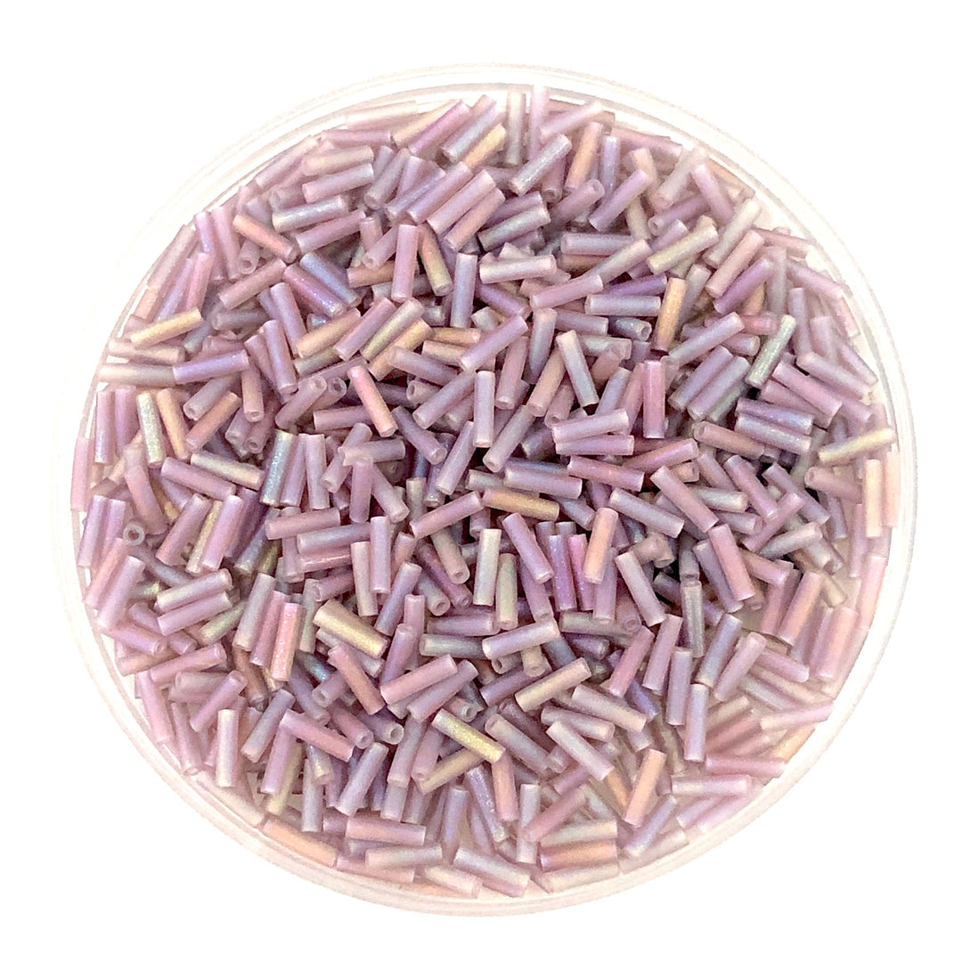 Miyuki Bugles size 6mm 0142FR Matted Transparent Smoky Amethyst AB 10 grams.