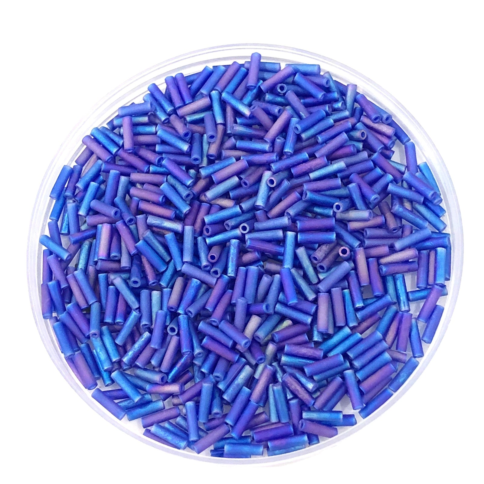 Miyuki Bugles size 6mm 0151FR Transparent Cobalt AB Matted 10 grams.