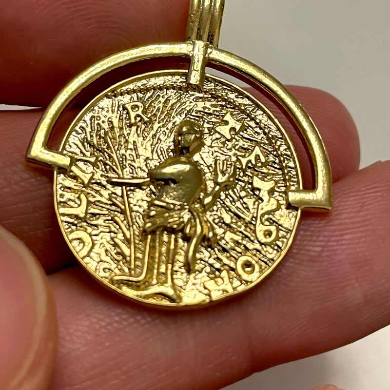 24Kt Shiny Gold Plated Brass Ancient Coin Medallion, Gold Coin Pendant