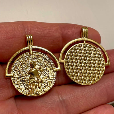 24Kt Shiny Gold Plated Brass Ancient Coin Medallion, Gold Coin Pendant
