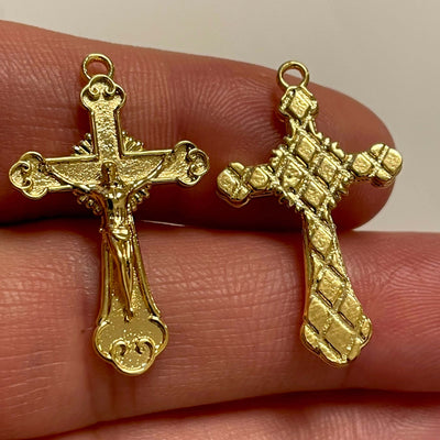 24Kt Shiny Gold Plated Brass Cross Pendant, Cross Necklace, Cross Charms, Catholic Pendant, Layered Necklace, Religious Charms,