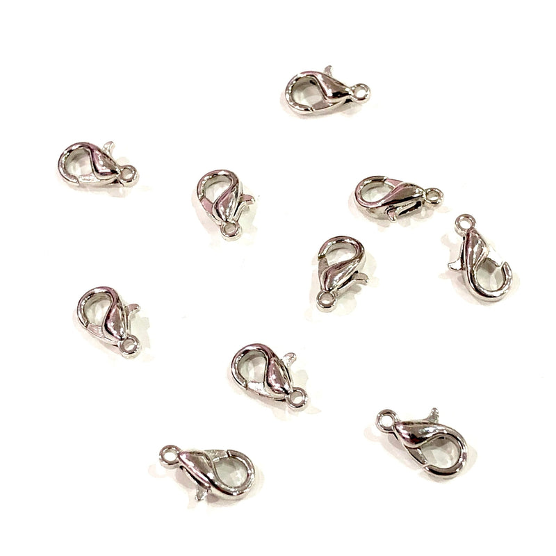 Rhodium Plated Lobster Clasps, (10mm x 6mm) 501 Brass Lobster Claw Clasp,