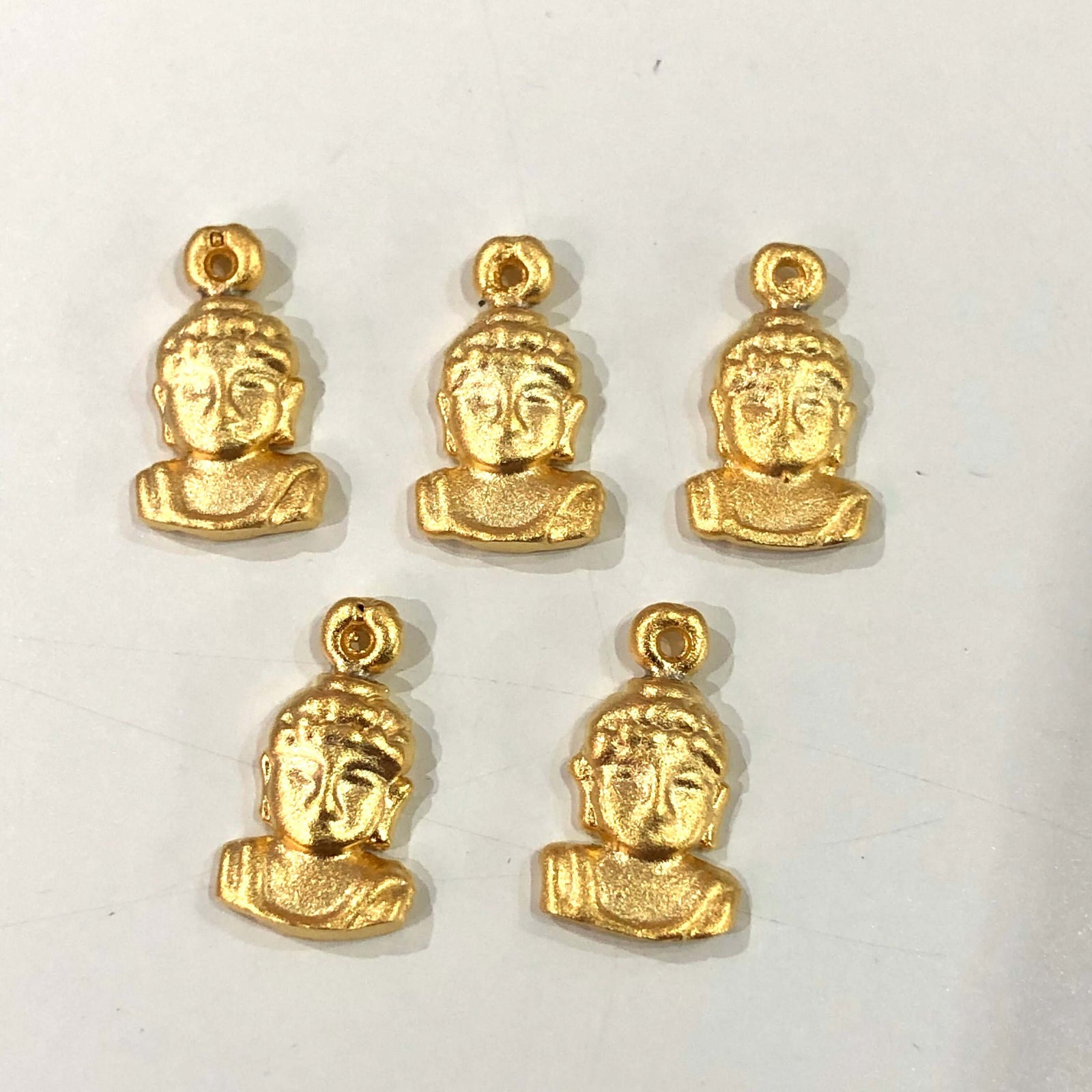 24Kt Matte Gold Plated 15mm Brass Buddha Charms, 5 pcs in a pack