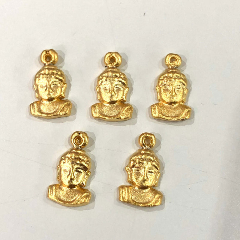 24Kt Matte Gold Plated 15mm Brass Buddha Charms,  5 pcs in a pack
