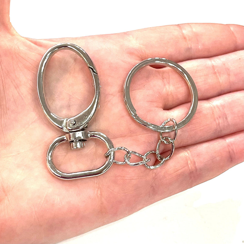 Rhodium Plated Keyring&Keychains with Large Swivel Clasp