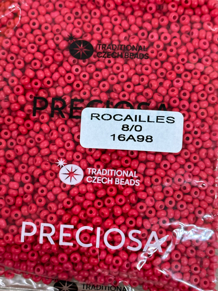 Preciosa Seed Beads 8/0 Rocailles-Round Hole-100 Gr,16A98 Red Intensive Dyed Chalkwhite