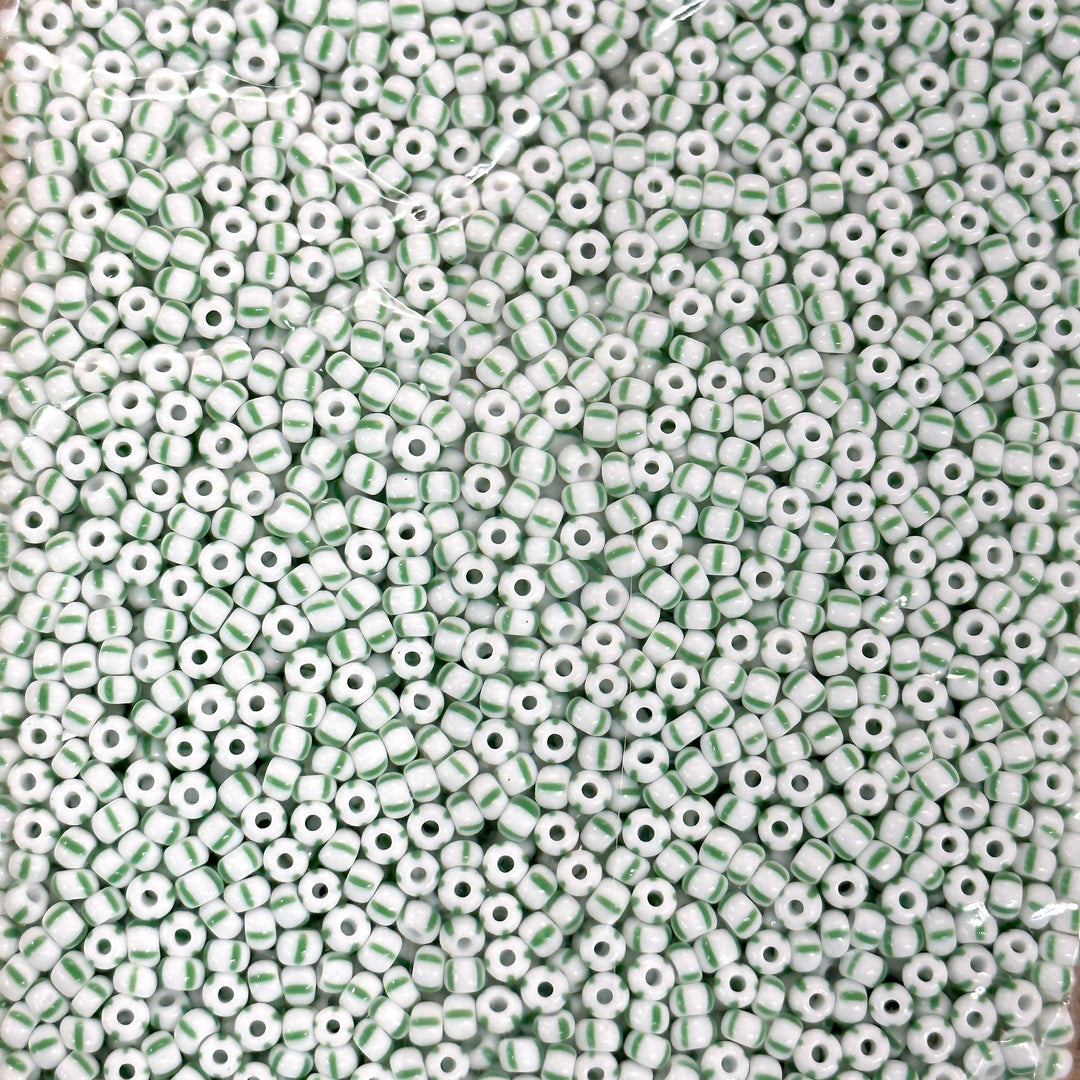 Preciosa Seed Beads 8/0 Rocailles-Round Hole-100 Gr,03850 Green Stripes on Chalkwhite
