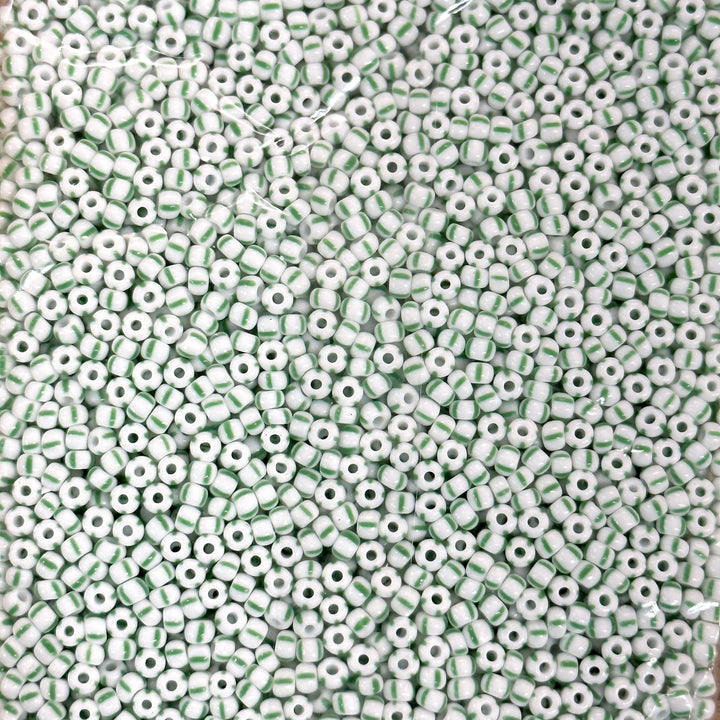 Preciosa Seed Beads 8/0 Rocailles-Round Hole-100 Gr,03850 Green Stripes on Chalkwhite