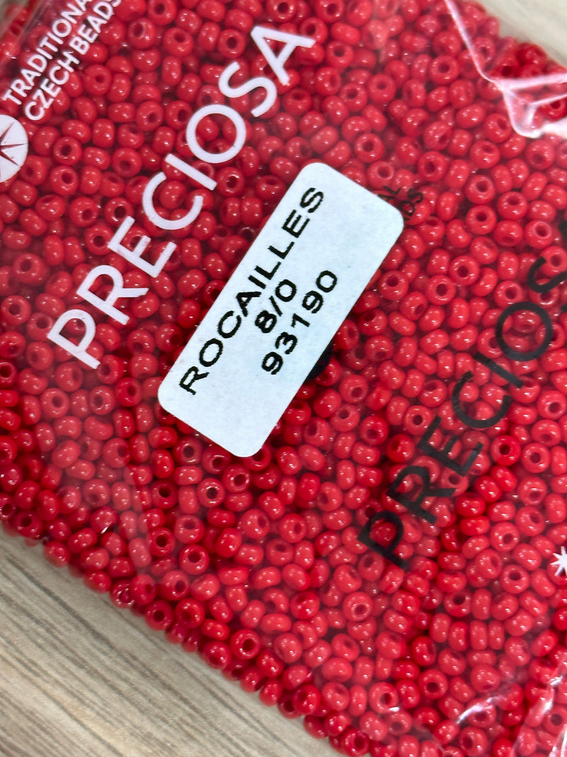 Preciosa  Seed Beads 8/0 Rocailles-Round Hole-100 Gr, 93190-Opaque Red Coral