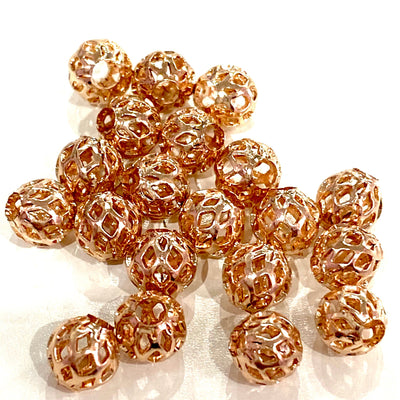 Rose Gold Plated Brass Filigree Spacer 6mm Balls, 20 pcs in a pack