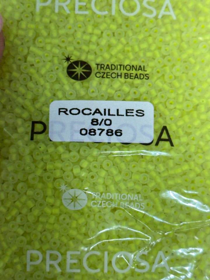 Preciosa Seed Beads 8/0 Rocailles-Round Hole-100 Gr, 08786 Crystal Neon Yellow Lined