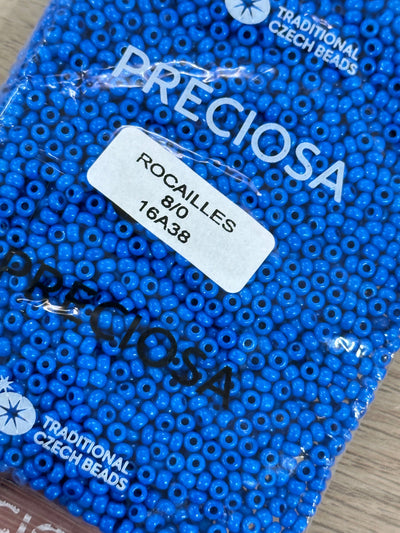 Preciosa Rocailles 8/0 Rocailles-Rundloch 100 gr, 16A38 Blau intensiv gefärbtes Kreideweiß