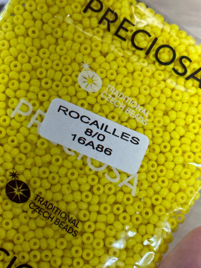 Preciosa Rocailles 8/0 Rocailles-Rundloch-100 Gr, 16A86 Gelb Intensiv gefärbtes Kreideweiß