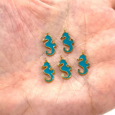 24Kt Gold Plated Blue Enamelled Sea Horse Charms, 5 pcs in a Pack£2.5