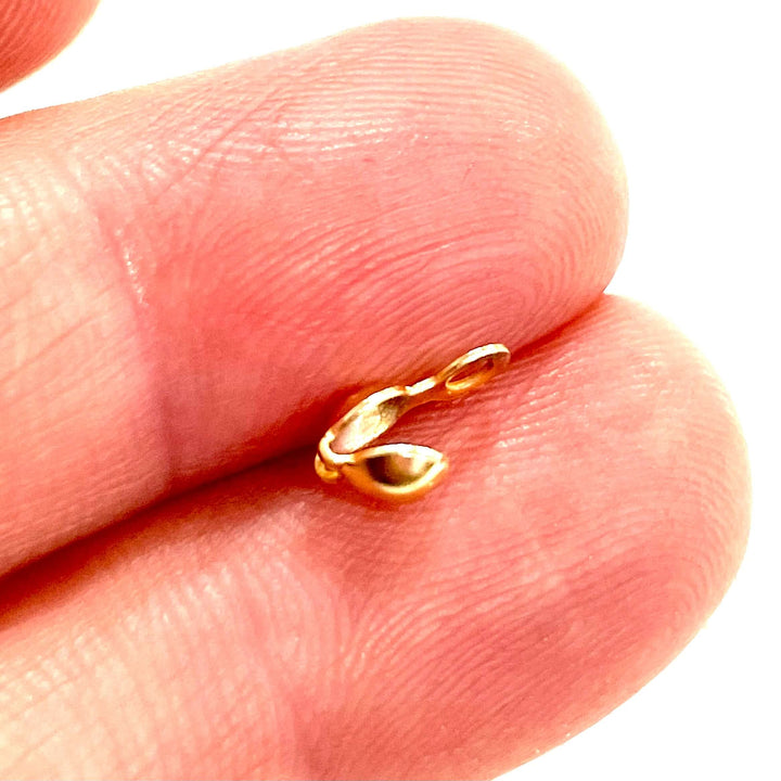 24K Gold Plated Single Loop Bead Tip Clamshells, Fold Over Crimp Bead, Knot Tip Cover Ends, Knot Covers,