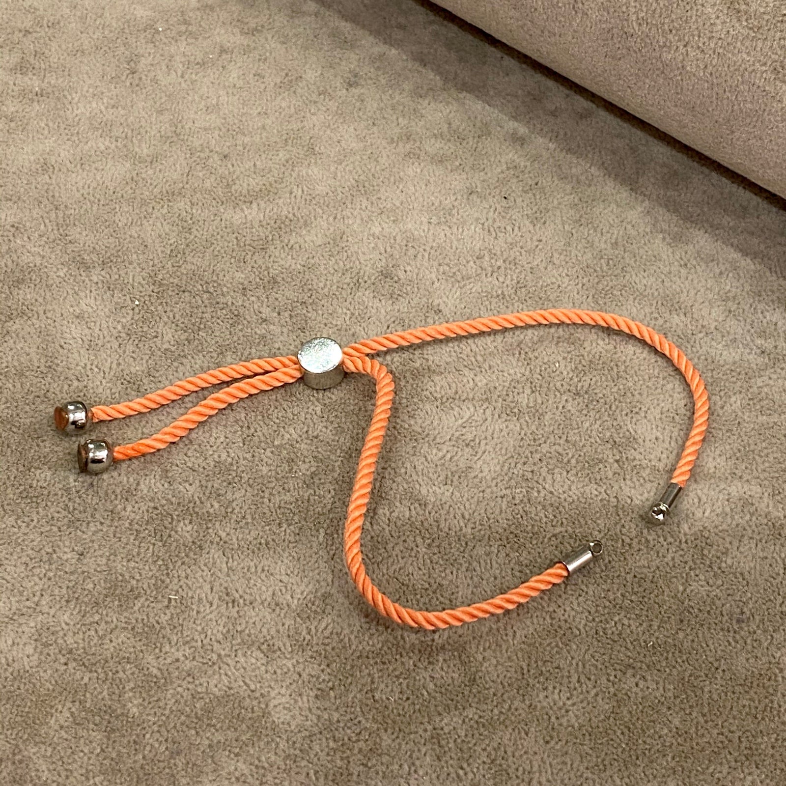 Adjustable Rope Slider Bracelet Blanks, Peach&Silver Adjustable Bracelet Blanks,