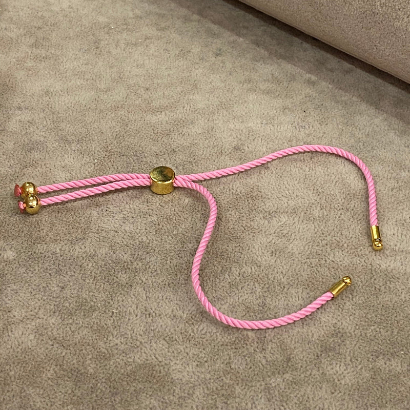 Ébauches de bracelet de curseur de corde réglable, ébauches de bracelet réglable rose bonbon et or,