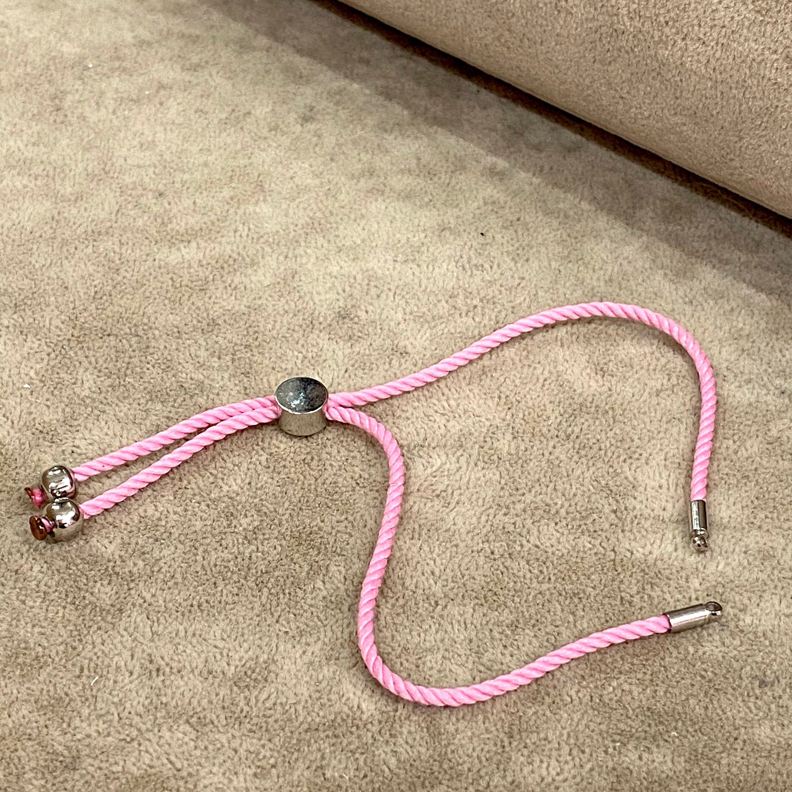 Adjustable Rope Slider Bracelet Blanks, Candy Pink&Silver Adjustable Bracelet Blanks,