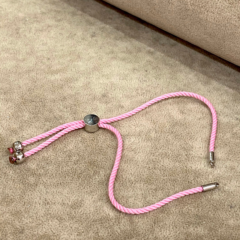 Adjustable Rope Slider Bracelet Blanks, Candy Pink&Silver Adjustable Bracelet Blanks,