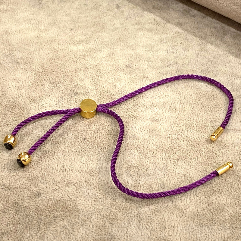 Ébauches de bracelet de curseur de corde réglable, ébauches de bracelet réglables violet et or,