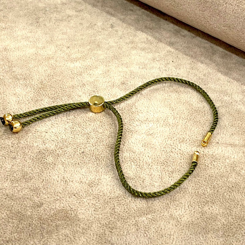 Blancs de bracelet de curseur de corde réglable, blancs de bracelet réglables verts et or,
