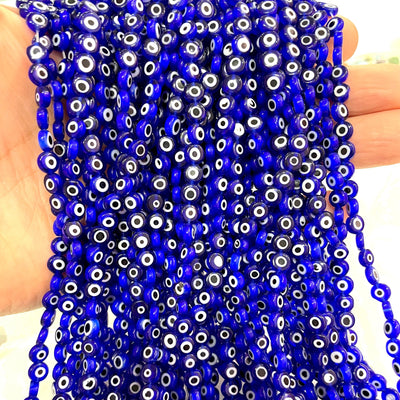 Evil Eye Beads, Strang von 65, flach rund, 6 mm Glasperlen, Lampwork Glas, Evil Eye Schmuck, Lampwork Perlen, UK Beading Supply